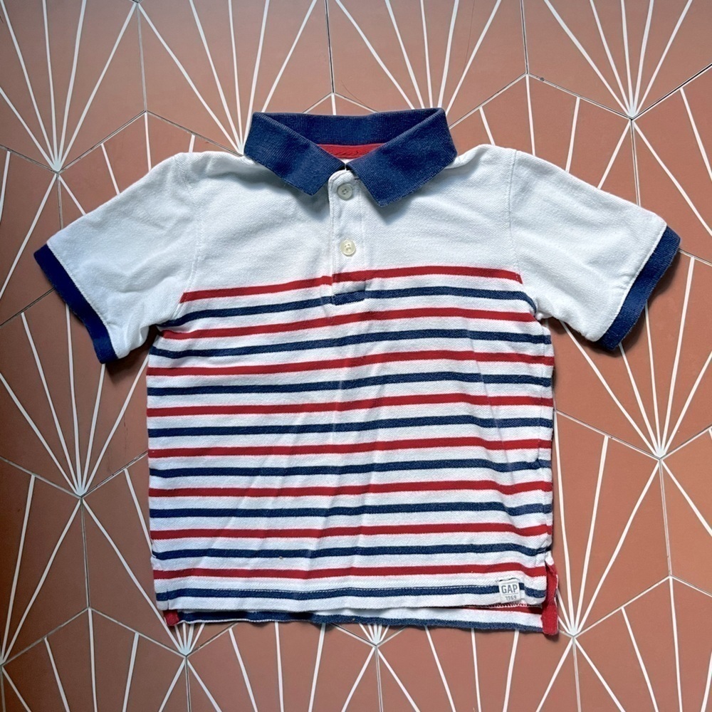 Gap Polo Kids Red White Blue Striped Pique Shirt Size 3T 4T Patriotic 4th o July